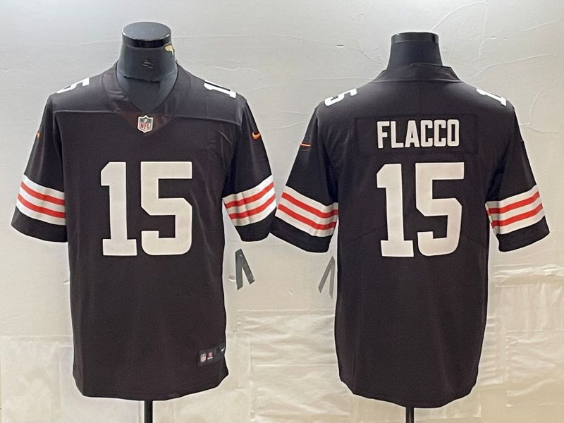 Men Cleveland Browns 15 Flacco brown 2023 Nike Vapor Limited NFL Jersey style 1